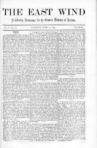 cover page of East Wind published on June 19, 1875