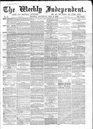 cover page of Weekly Independent (London) published on May 6, 1876