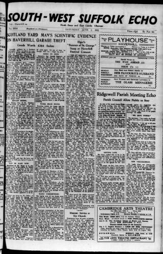 cover page of Haverhill Echo published on June 2, 1951