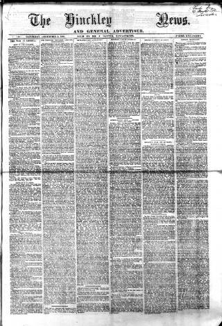 cover page of Hinckley News published on December 5, 1863
