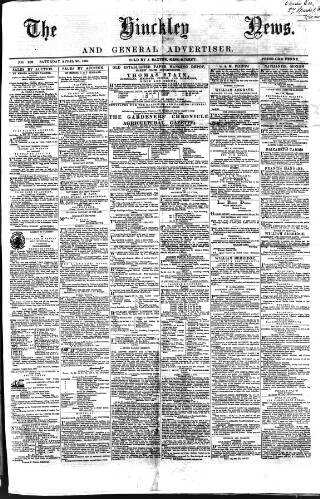cover page of Hinckley News published on April 28, 1866