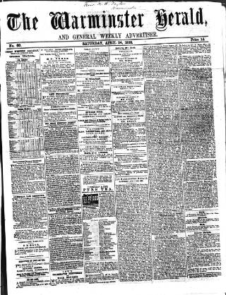 cover page of Warminster Herald published on April 24, 1858