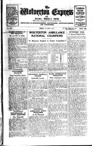 cover page of Wolverton Express published on April 16, 1937