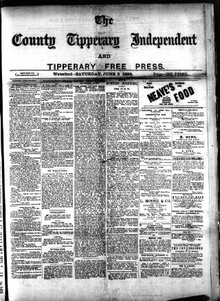 cover page of County Tipperary Independent and Tipperary Free Press published on June 2, 1894