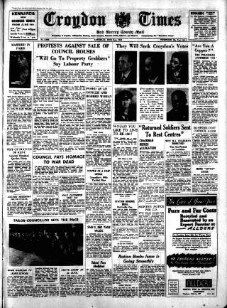 cover page of Croydon Times published on June 2, 1945