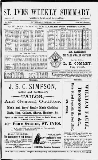 cover page of St. Ives Weekly Summary published on February 24, 1894