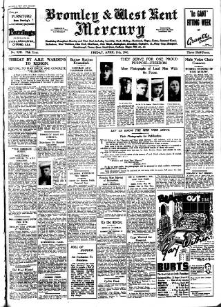 cover page of Bromley & West Kent Mercury published on April 19, 1940