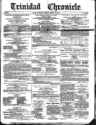 cover page of Trinidad Chronicle published on March 1, 1867