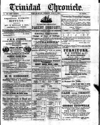 cover page of Trinidad Chronicle published on June 2, 1874