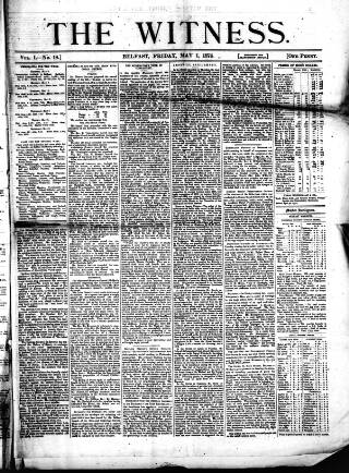 cover page of Witness (Belfast) published on May 1, 1874
