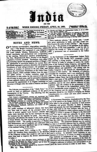cover page of India published on April 28, 1905