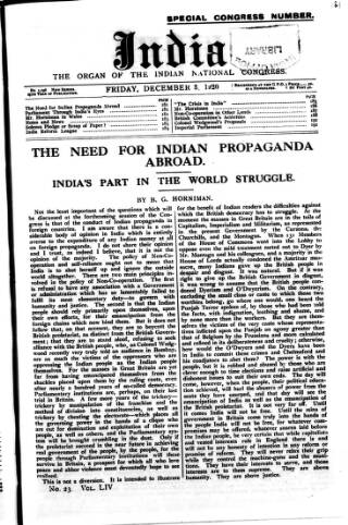 cover page of India published on December 3, 1920