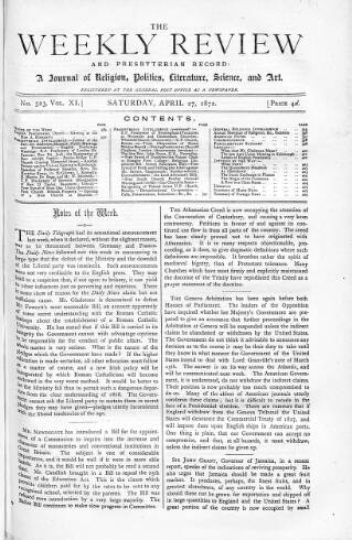 cover page of Weekly Review (London) published on April 27, 1872