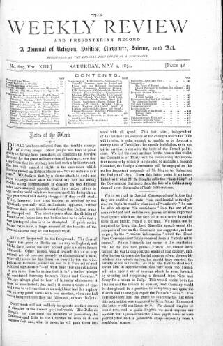 cover page of Weekly Review (London) published on May 9, 1874