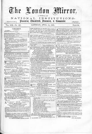 cover page of London Mirror published on April 19, 1873