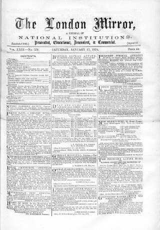 cover page of London Mirror published on January 17, 1874