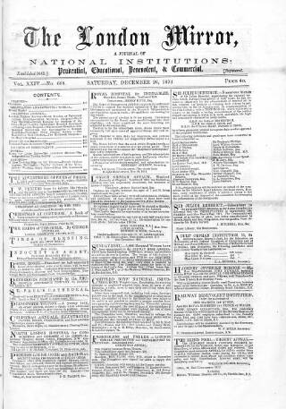 cover page of London Mirror published on December 26, 1874