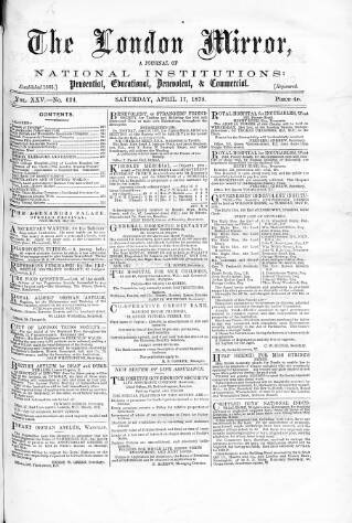 cover page of London Mirror published on April 17, 1875