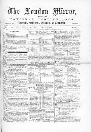 cover page of London Mirror published on June 3, 1876