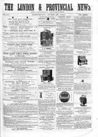 cover page of London & Provincial News and General Advertiser published on April 26, 1862