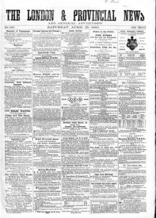 cover page of London & Provincial News and General Advertiser published on April 25, 1863