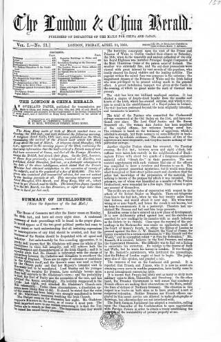 cover page of London & China Herald published on April 24, 1868