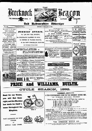 cover page of Brecknock Beacon published on May 6, 1892