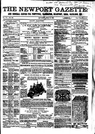cover page of Newport Gazette published on April 18, 1863