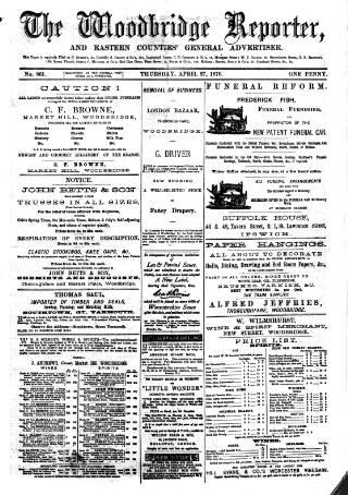 cover page of Woodbridge Reporter published on April 27, 1876
