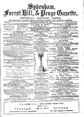 cover page of Sydenham, Forest Hill & Penge Gazette published on April 28, 1877