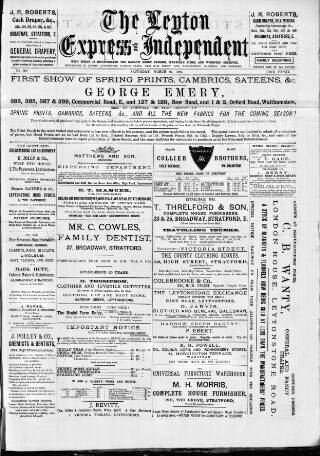 cover page of Leytonstone Express and Independent published on March 29, 1884