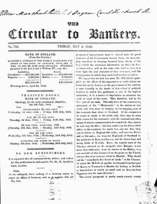 cover page of Bankers' Circular published on May 6, 1842