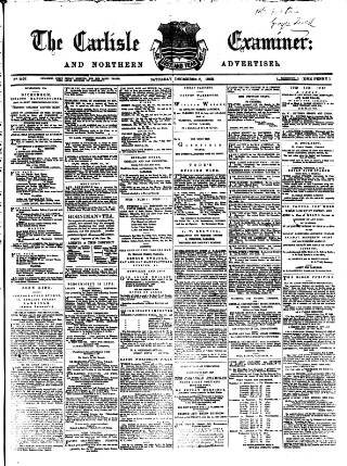 cover page of Carlisle Examiner and North Western Advertiser published on December 5, 1868