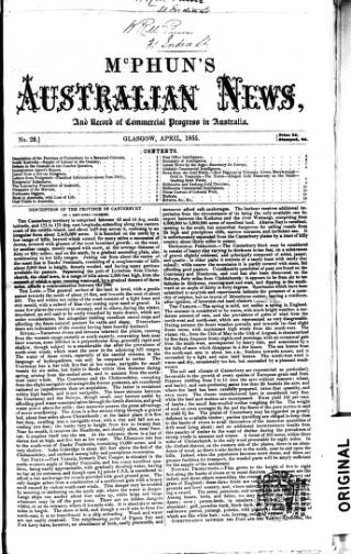 cover page of McPhun's Australian News published on April 1, 1855