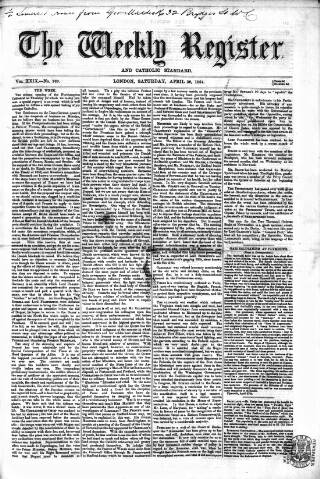 cover page of Weekly Register and Catholic Standard published on April 30, 1864