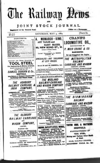 cover page of Railway News published on May 4, 1889