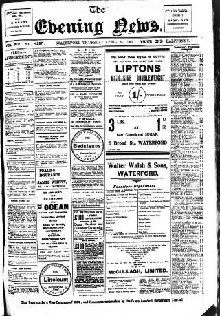 cover page of Evening News (Waterford) published on April 24, 1913