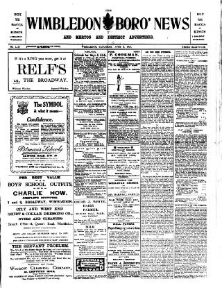 cover page of Wimbledon News published on June 2, 1917