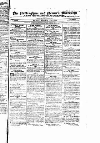 cover page of Nottingham and Newark Mercury published on June 1, 1833