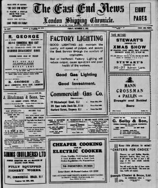 cover page of East End News and London Shipping Chronicle published on December 2, 1932