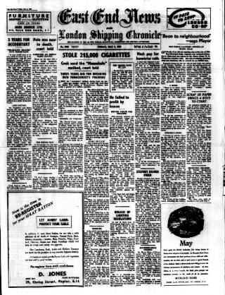 cover page of East End News and London Shipping Chronicle published on May 2, 1952
