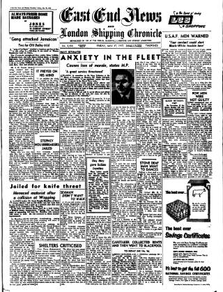cover page of East End News and London Shipping Chronicle published on May 17, 1957