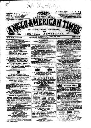 cover page of Anglo-American Times published on April 20, 1872
