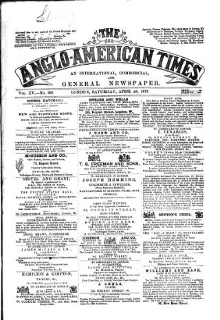 cover page of Anglo-American Times published on April 26, 1873