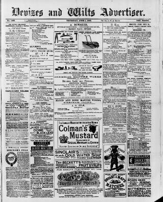 cover page of Devizes and Wilts Advertiser published on June 1, 1882
