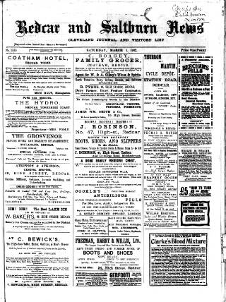 cover page of Redcar and Saltburn News published on March 1, 1902