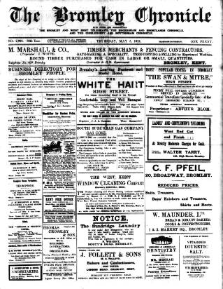 cover page of Bromley Chronicle published on May 5, 1921