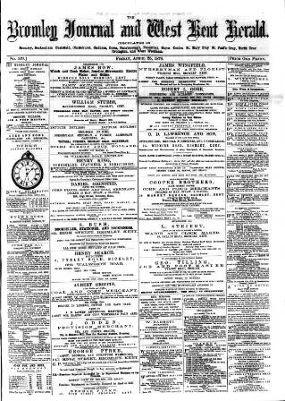 cover page of Bromley Journal and West Kent Herald published on April 25, 1879