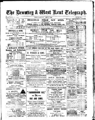 cover page of Bromley and West Kent Telegraph published on April 27, 1889