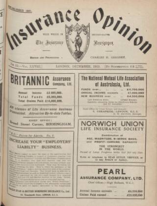 cover page of Insurance Opinion published on December 1, 1919